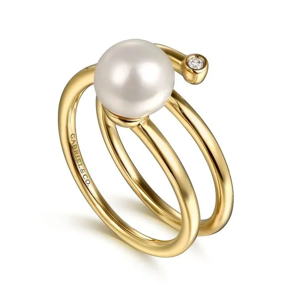 14K Yellow Gold Diamond and Pearl Bypass Ring Image 3 Koerbers Fine Jewelry Inc New Albany, IN