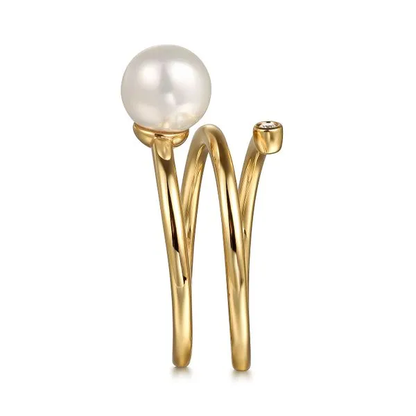 14K Yellow Gold Diamond and Pearl Bypass Ring Image 4 Koerbers Fine Jewelry Inc New Albany, IN