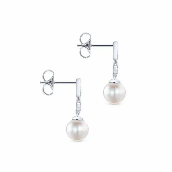 14K White Gold Vintage Style Diamond Pearl Drop Earrings Image 2 Koerbers Fine Jewelry Inc New Albany, IN