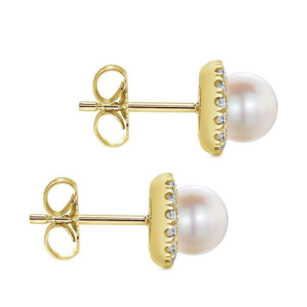 14K Yellow Gold Pearl & Diamond Halo Stud Earrings Image 2 Koerbers Fine Jewelry Inc New Albany, IN