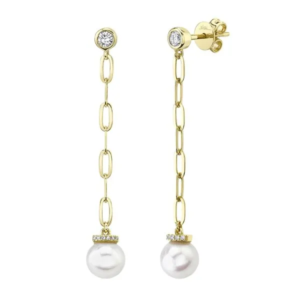 14K Yellow Gold Diamond and Pearl Paperclip Earrings Koerbers Fine Jewelry Inc New Albany, IN