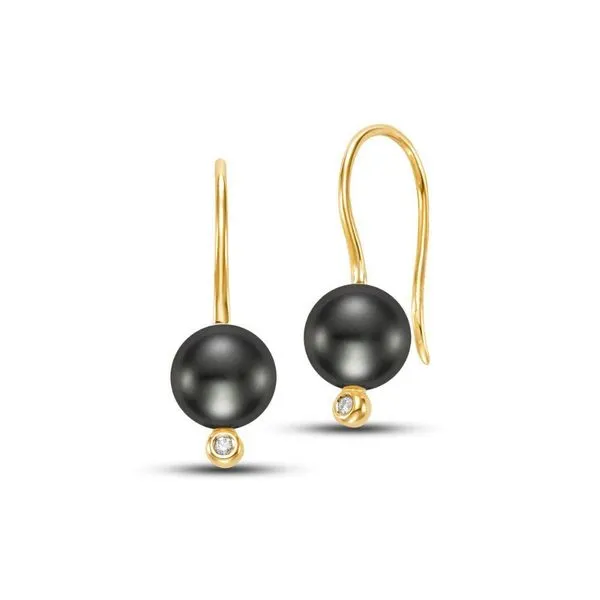 14K Yellow Gold Diamond Bezel and Tahitian Drop Pearl Earrings Koerbers Fine Jewelry Inc New Albany, IN