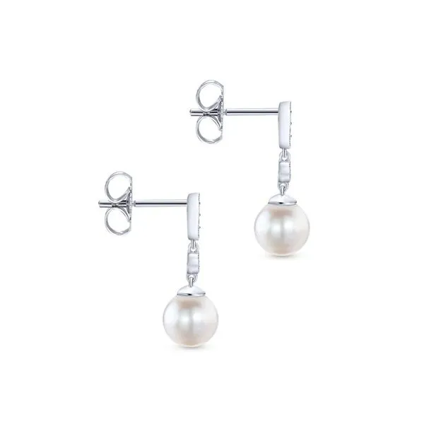 14K White Gold Vintage Style Diamond Pearl Drop Earrings Image 2 Koerbers Fine Jewelry Inc New Albany, IN