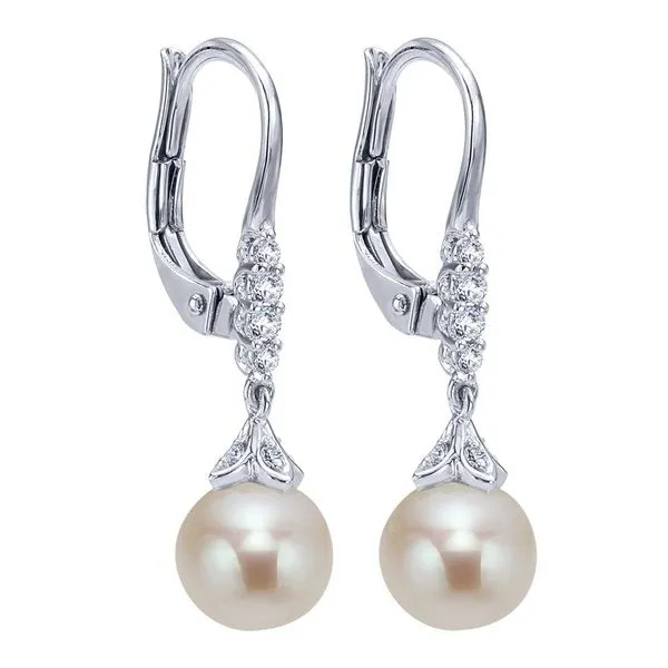 14K White Gold Diamond & Pearl Drop Leverback Earrings Image 2 Koerbers Fine Jewelry Inc New Albany, IN