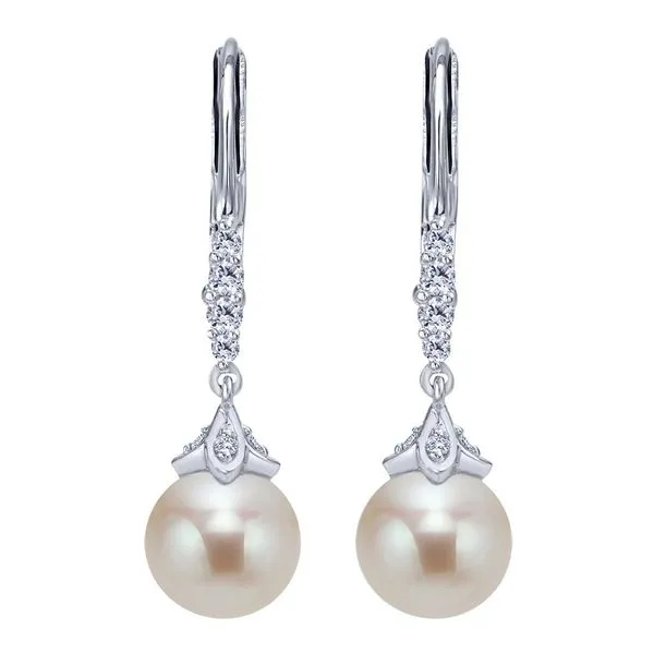 14K White Gold Diamond & Pearl Drop Leverback Earrings Koerbers Fine Jewelry Inc New Albany, IN
