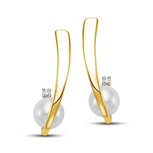 14K Yellow Gold Pearl Diamond Drop Earrings Image 2 Koerbers Fine Jewelry Inc New Albany, IN
