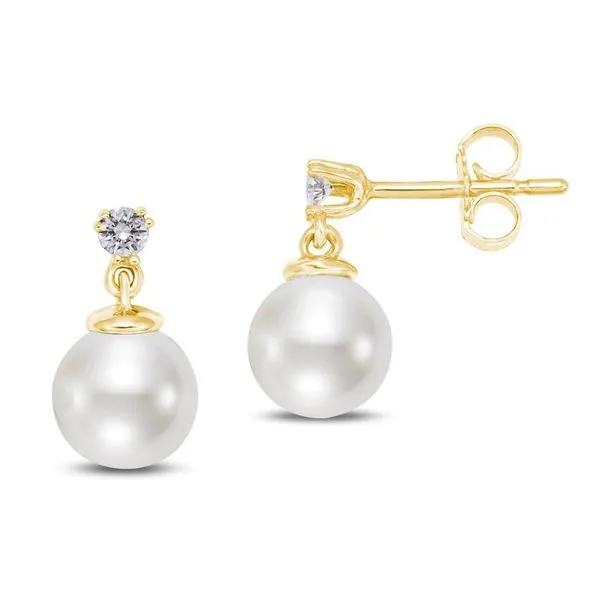 14K Yellow Gold Pearl and Diamond Drop Earrings Koerbers Fine Jewelry Inc New Albany, IN