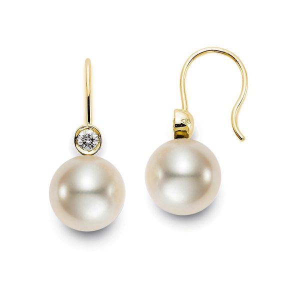14K Yellow Gold Pearl and Diamond Earrings Koerbers Fine Jewelry Inc New Albany, IN