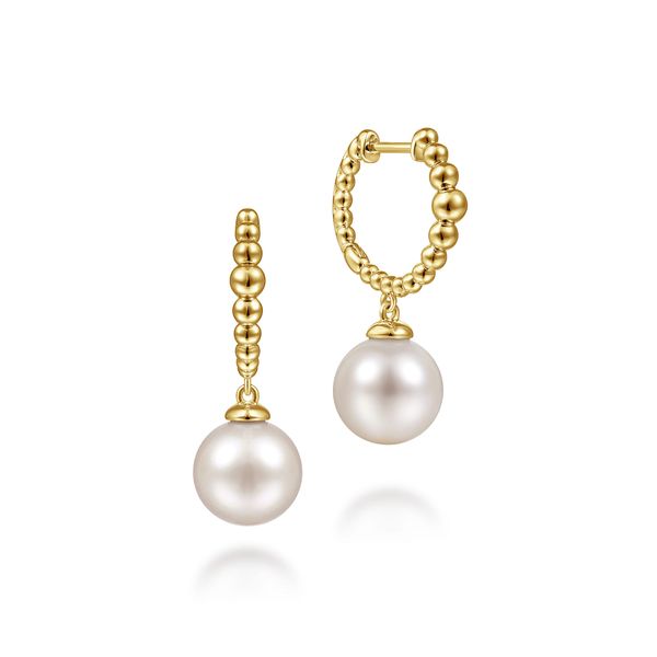 14K Yellow Gold Pearls Drop Huggie Bujukan Earrings Koerbers Fine Jewelry Inc New Albany, IN