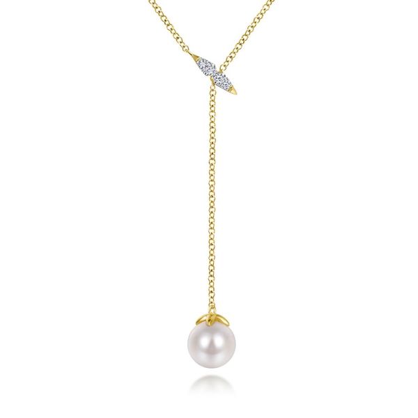 14K Yellow Gold Y Knot Cultured Pearl and Diamond Necklace Koerbers Fine Jewelry Inc New Albany, IN