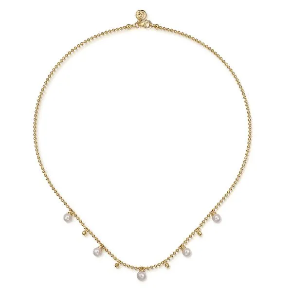 14K Yellow Gold Bujukan Beads and Pearl Droplet Necklace Image 2 Koerbers Fine Jewelry Inc New Albany, IN