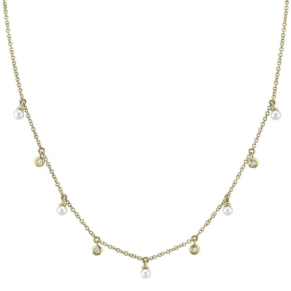 14K Yellow Gold Diamond Cultured Pearl Necklace