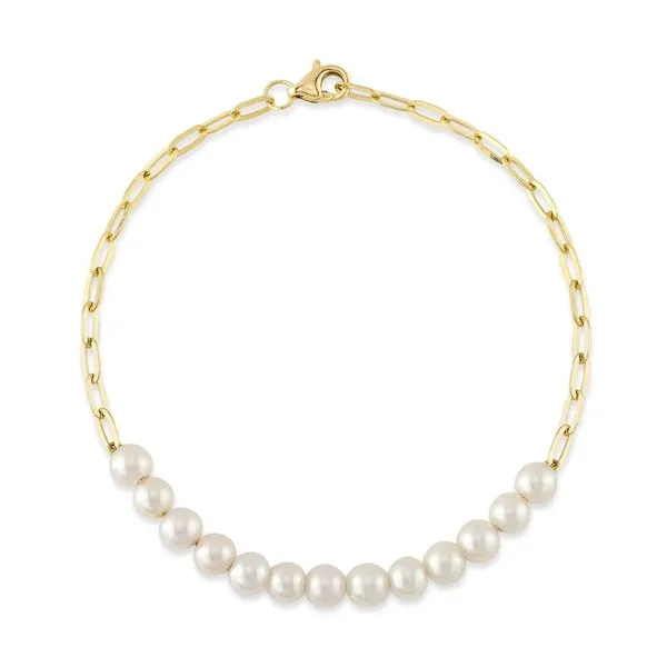 14K Yellow Gold Cultured Pearl Paper Clip Link Bracelet Koerbers Fine Jewelry Inc New Albany, IN