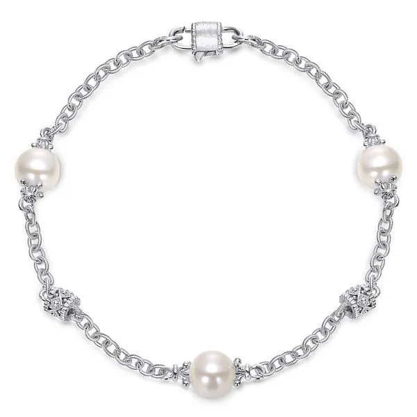 925 Sterling Silver Filigree and Pearl Station Bracelet Koerbers Fine Jewelry Inc New Albany, IN