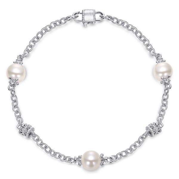 925 Sterling Silver Filigree and Pearl Station Bracelet Koerbers Fine Jewelry Inc New Albany, IN