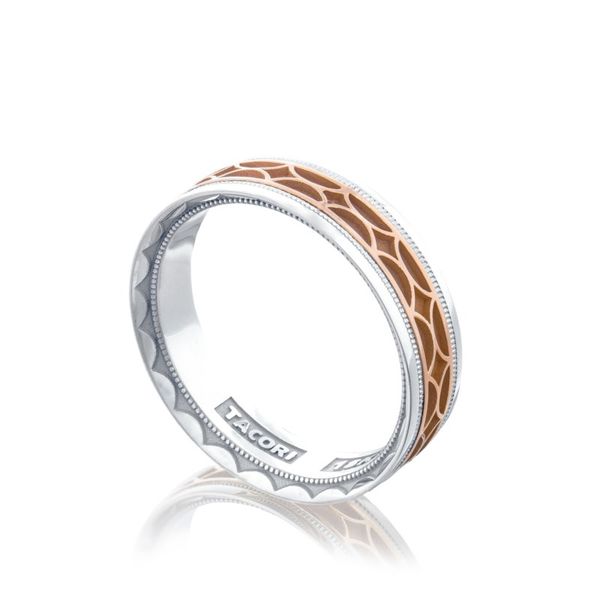 18K White and Rose Gold Gents Decorative Wedding Band Image 2 Koerbers Fine Jewelry Inc New Albany, IN