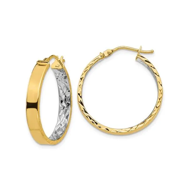 14K Yellow and White Gold Rhodium Hoop Earrings Koerbers Fine Jewelry Inc New Albany, IN