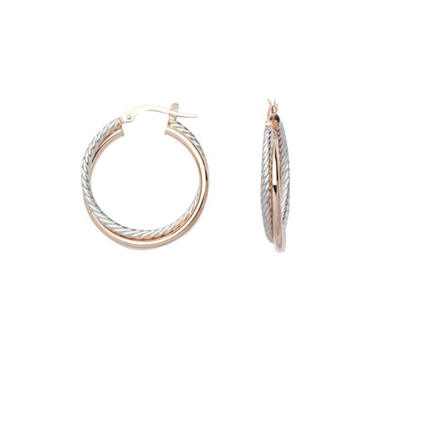 14K Rose and White Gold Intertwined Plain & Twist Hoop Earrings Koerbers Fine Jewelry Inc New Albany, IN