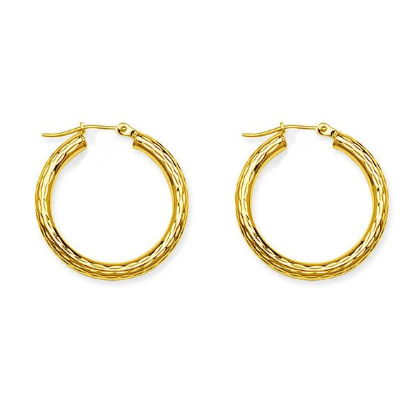 14K Yellow Gold Full Diamond Cut Round Hoop Earrings Koerbers Fine Jewelry Inc New Albany, IN