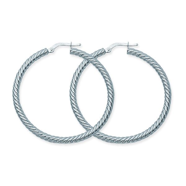 14K White Gold  3X40mm Rope Twist Hoop Earrings Koerbers Fine Jewelry Inc New Albany, IN