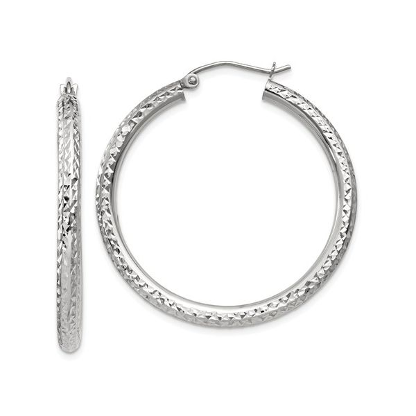 14K White Gold Diamond-Cut Round Hoop Earrings Koerbers Fine Jewelry Inc New Albany, IN