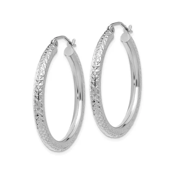 14K White Gold Diamond-Cut Round Hoop Earrings Image 2 Koerbers Fine Jewelry Inc New Albany, IN