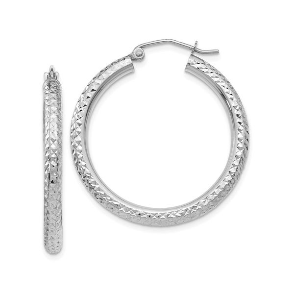 14K White Gold Diamond-Cut Round Hoop Earrings Koerbers Fine Jewelry Inc New Albany, IN