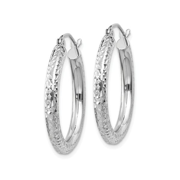 14K White Gold Diamond-Cut Round Hoop Earrings Image 2 Koerbers Fine Jewelry Inc New Albany, IN