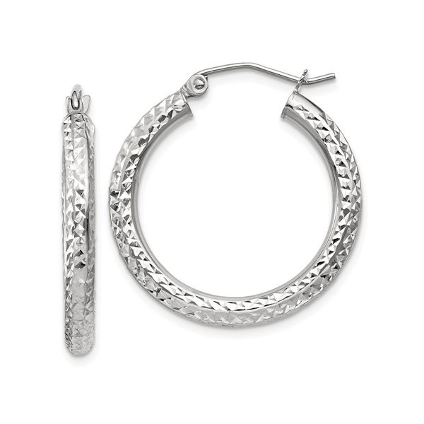 14K White Gold Diamond-Cut Round Hoop Earrings Koerbers Fine Jewelry Inc New Albany, IN
