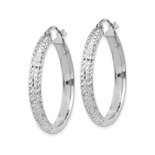 14K White Gold Diamond-Cut Hollow Hoop Earrings Image 2 Koerbers Fine Jewelry Inc New Albany, IN