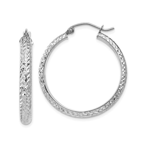 14K White Gold Diamond-Cut Hollow Hoop Earrings Koerbers Fine Jewelry Inc New Albany, IN