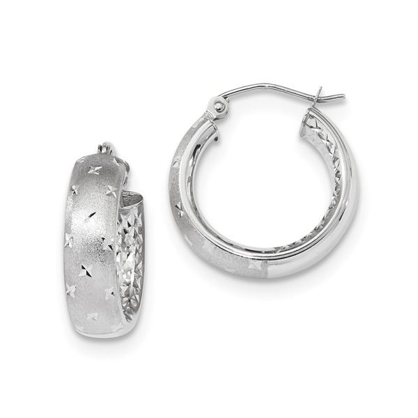14K White Gold Polished, Satin and Diamond Cut In and Out Hoop Earrings Koerbers Fine Jewelry Inc New Albany, IN