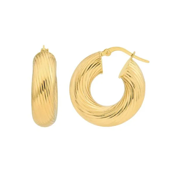 14K Yellow Gold 10mm Textured Round Tube Hoop Earrings Koerbers Fine Jewelry Inc New Albany, IN