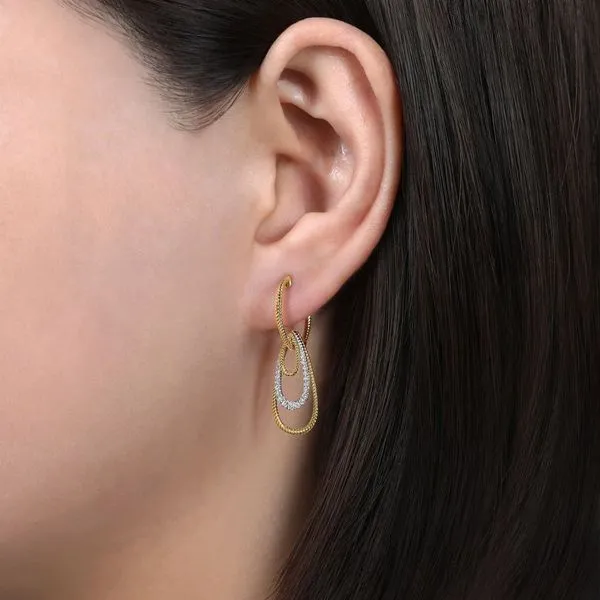 14K Yellow and White Gold Diamond Huggie Earrings With Graduating Teardrops Image 2 Koerbers Fine Jewelry Inc New Albany, IN