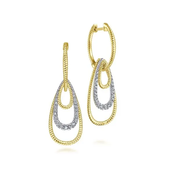 14K Yellow and White Gold Diamond Huggie Earrings With Graduating Teardrops Koerbers Fine Jewelry Inc New Albany, IN