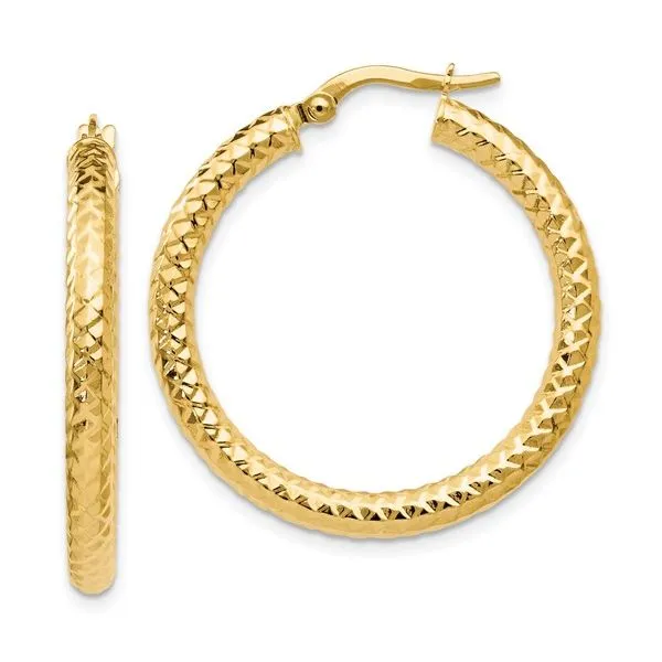 Leslie's 14K Yellow Gold ForeverLite Polished and Textured Hoop Earrings Koerbers Fine Jewelry Inc New Albany, IN