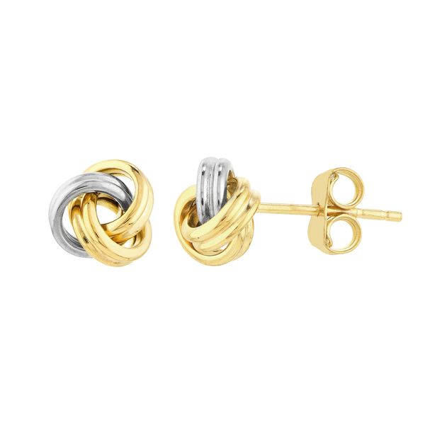 14K Yellow and White Gold Mini Love Knot Stud Earrings Koerbers Fine Jewelry Inc New Albany, IN