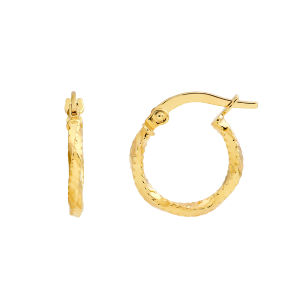 14K Yellow Twisted Square Tube Diamond Cut Hoop Earrings Koerbers Fine Jewelry Inc New Albany, IN