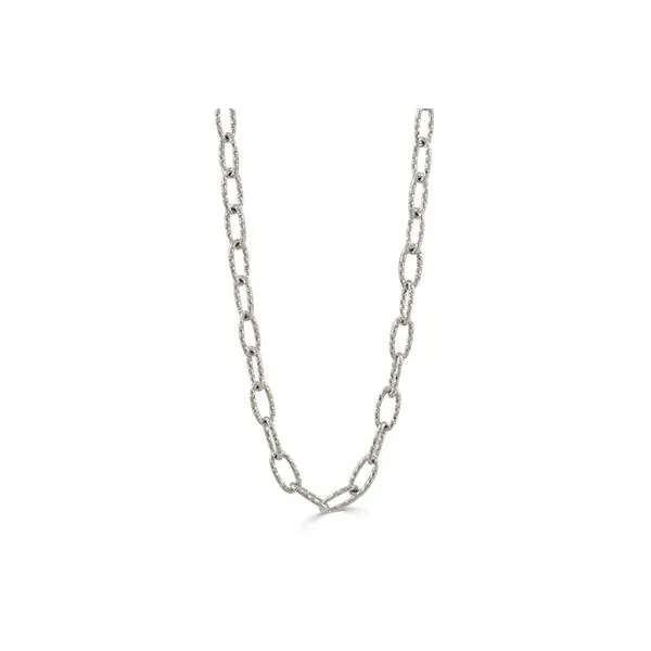 18K White Gold Textured Oval Link Fancy Chain 18