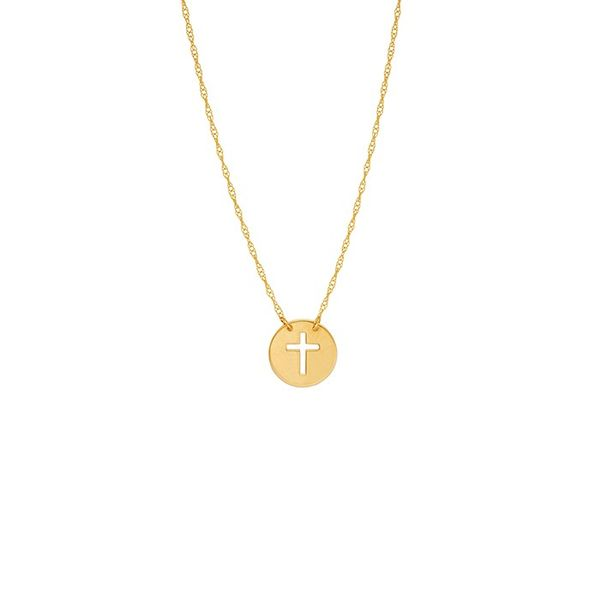 14K Yellow Gold Mini Disk Cut Out Cross Necklace Koerbers Fine Jewelry Inc New Albany, IN