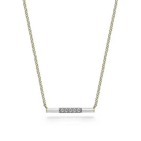 14K Yellow Gold Diamond Bar Necklace with White Enamel Koerbers Fine Jewelry Inc New Albany, IN