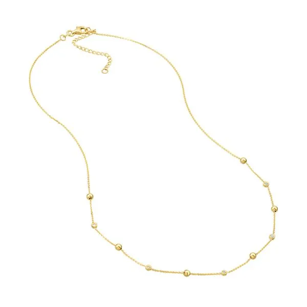 14K Yellow Gold Alternating Bezel Diamond & Bead Necklace Image 2 Koerbers Fine Jewelry Inc New Albany, IN
