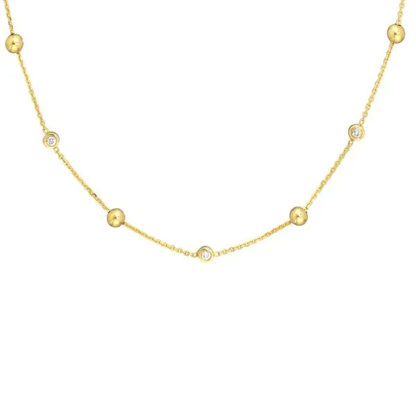 14K Yellow Gold Alternating Bezel Diamond & Bead Necklace Image 3 Koerbers Fine Jewelry Inc New Albany, IN