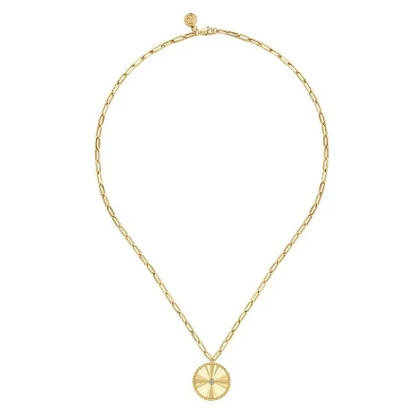 14K Yellow Gold Textured Diamond Medallion Hollow Chain Necklace Image 2 Koerbers Fine Jewelry Inc New Albany, IN