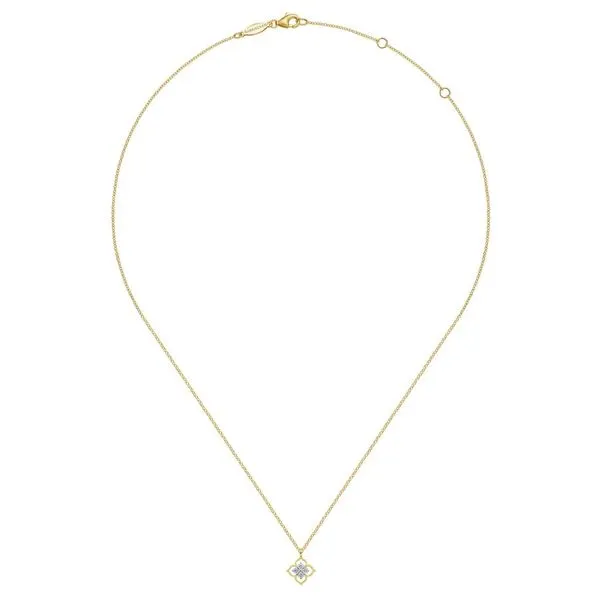 14K Yellow Gold Floral Diamond Pendant Necklace Image 2 Koerbers Fine Jewelry Inc New Albany, IN