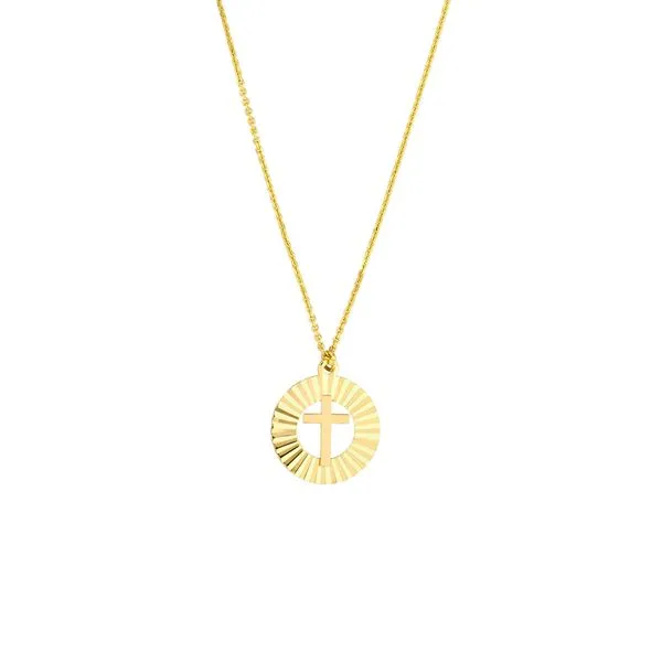 14K Yellow Gold Fluted Cross Medalllion Necklace Koerbers Fine Jewelry Inc New Albany, IN