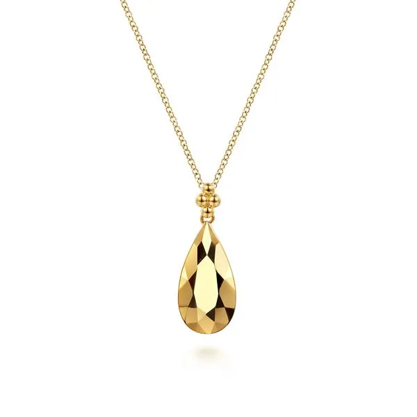 14K Yellow Gold Bujukan and Teardrop Texture Pendant Necklace Koerbers Fine Jewelry Inc New Albany, IN