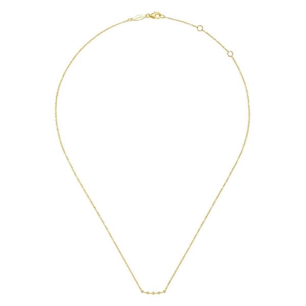 14K Yellow Gold Curved Bar Necklace with Diamond Stations Image 2 Koerbers Fine Jewelry Inc New Albany, IN