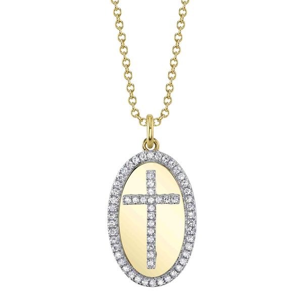 14K Yellow Gold Diamond Cross Oval Necklace Koerbers Fine Jewelry Inc New Albany, IN