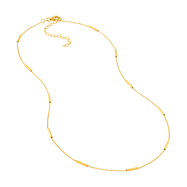 14K Yellow Gold Dainty Bar Station Chain 18